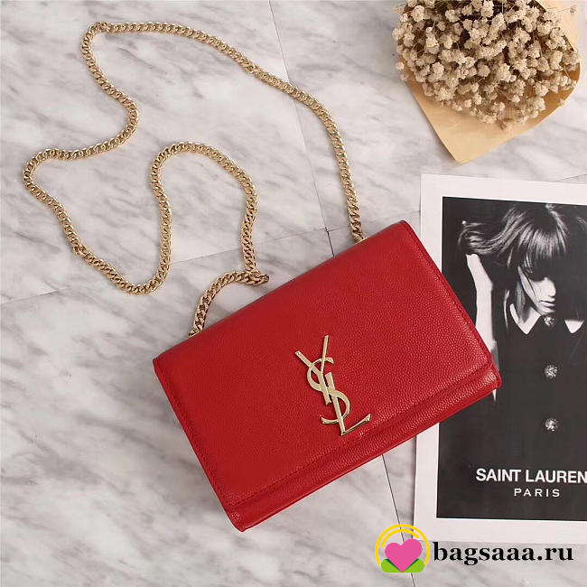 YSL Monogram Leather With Metal Chain Shoulder Bag In Red 26571 - 1