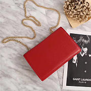 YSL Monogram Leather With Metal Chain Shoulder Bag In Red 26571 - 2