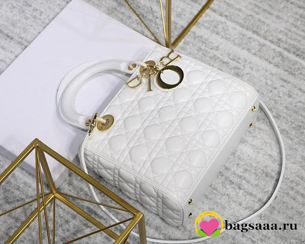 Dior Lady White Handbag With Gold Hardware 24CM - 1