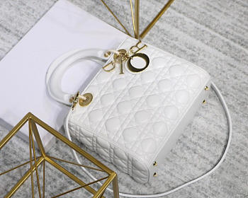 Dior Lady White Handbag With Gold Hardware 24CM