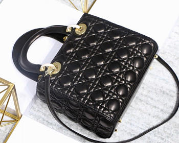 Dior Lady Black Handbag With Gold Hardware 24CM