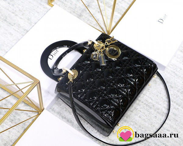 Dior Lady Handbag in Black With Gold Hardware 24CM - 1