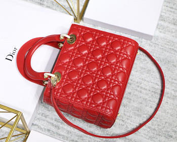 Dior Lady Red Handbag With Gold Hardware 24CM