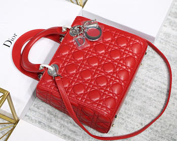 Dior Lady Red Handbag With Silver Hardware 24CM