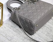 Dior Lady Gray Handbag With Silver Hardware 24CM - 5