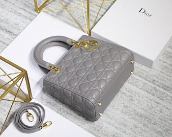 Dior Lady Gray Handbag With Gold Hardware 24CM