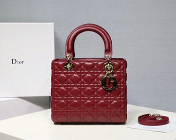 Dior Lady Wine Red Handbag With Gold Hardware 24CM