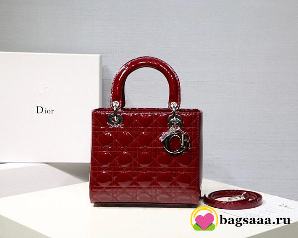 Dior Lady Wine Red Handbag With Silver Hardware 24CM - 1
