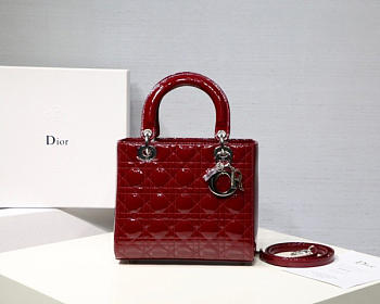 Dior Lady Wine Red Handbag With Silver Hardware 24CM