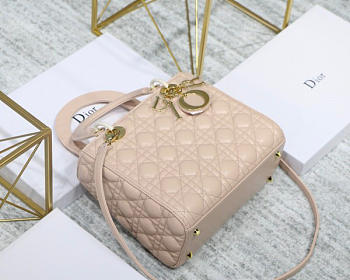 Dior Lady Light Pink Handbag With Gold Hardware 24CM