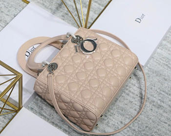 Dior Lady Light Pink Handbag With Silver Hardware 24CM