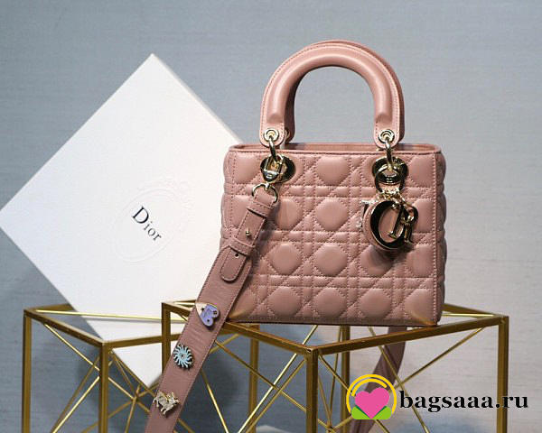 Dior Lady Lambskin Pink Handbag 20CM - 1
