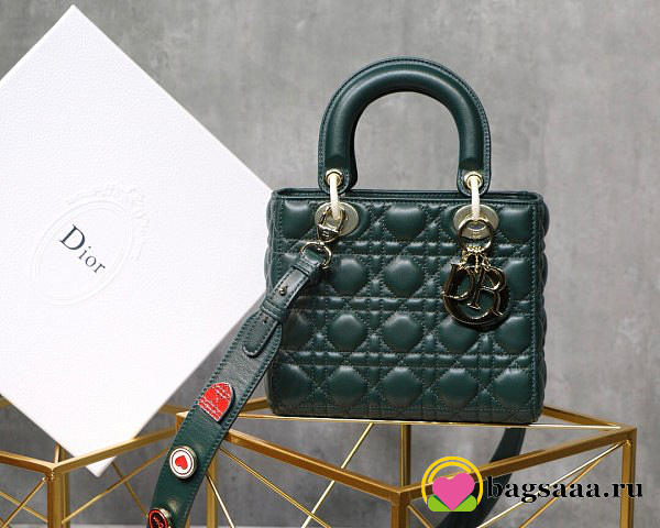 Dior Lady Lambskin Dark Green Handbag 20CM - 1