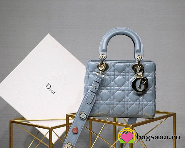 Dior Lady Lambskin Light Blue Handbag 20CM  - 1
