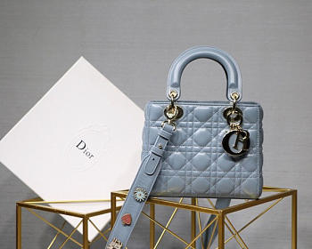 Dior Lady Lambskin Light Blue Handbag 20CM 