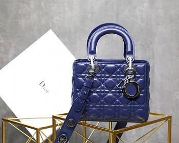 Dior Lady Lambskin Blue Handbag 20CM