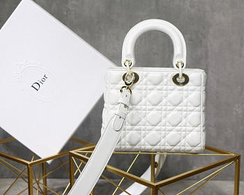 Dior Lady Lambskin White Handbag with Gold Hardware 20CM