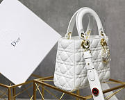 Dior Lady Lambskin White Handbag with Gold Hardware 20CM - 6
