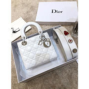 Dior Lady Lambskin White Handbag with Silver Hardware 20CM - 2