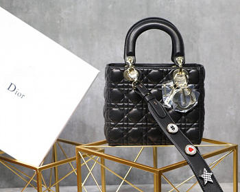 Dior Lady Lambskin Black Handbag with Gold Hardware 20CM