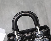 Dior Lady Lambskin Black Handbag with Silver Hardware 20CM - 3