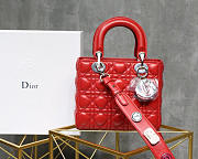 Dior Lady Lambskin Red Handbag with Silver Hardware 20CM - 1