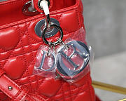 Dior Lady Lambskin Red Handbag with Silver Hardware 20CM - 5