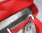 Dior Lady Lambskin Red Handbag with Silver Hardware 20CM - 3
