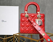 Dior Lady Lambskin Red Handbag with Gold Hardware 20CM - 1