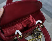 Dior Lady Lambskin Wine Red Handbag with Gold Hardware 20CM - 4