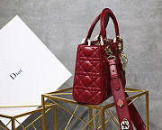 Dior Lady Lambskin Wine Red Handbag with Gold Hardware 20CM - 3