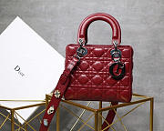Dior Lady Lambskin Wine Red Handbag with Silver Hardware 20CM - 1