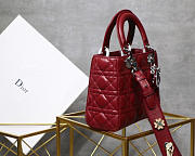 Dior Lady Lambskin Wine Red Handbag with Silver Hardware 20CM - 5