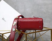 Dior Lady Lambskin Wine Red Handbag with Silver Hardware 20CM - 4