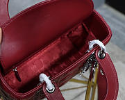 Dior Lady Lambskin Wine Red Handbag with Silver Hardware 20CM - 3