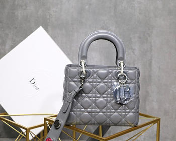 Dior Lady Lambskin Gray Handbag with Silver Hardware 20CM 