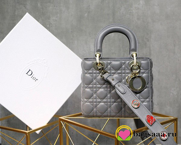 Dior Lady Lambskin Gray Handbag with Gold Hardware 20CM - 1