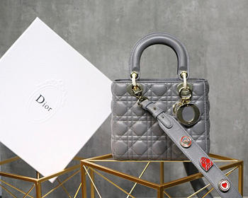 Dior Lady Lambskin Gray Handbag with Gold Hardware 20CM