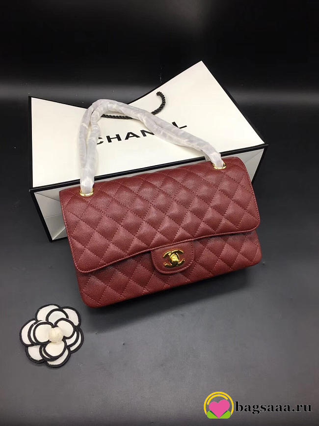 Chanel Flap Bag Caviar in Maroon Red 25cm with Gold Hardware - 1