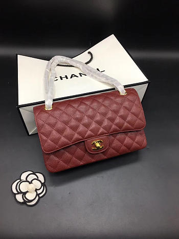 Chanel Flap Bag Caviar in Maroon Red 25cm with Gold Hardware