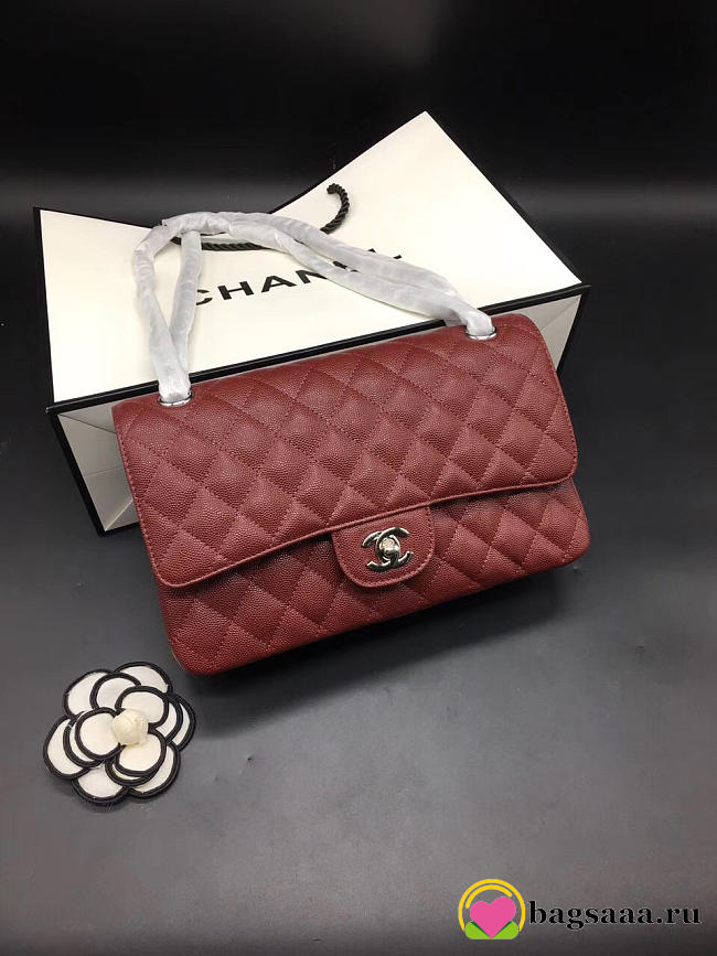 Chanel Flap Bag Caviar in Maroon Red 25cm with Silver Hardware - 1