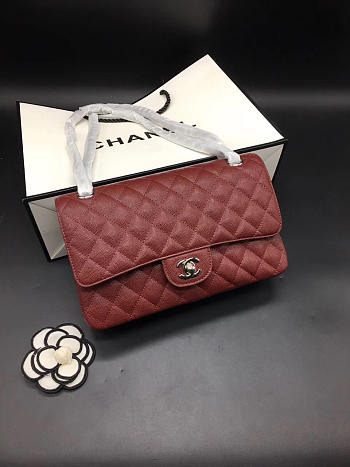 Chanel Flap Bag Caviar in Maroon Red 25cm with Silver Hardware
