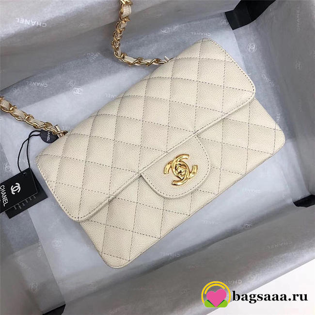 Chanel Flap Bag Caviar in White 20cm with Gold Hardware - 1