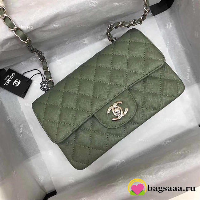 Chanel Flap Bag Caviar in Green 20cm with Silver Hardware - 1