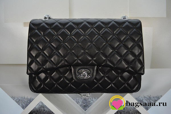 Chanel Lambskin Flap Bag in Black 33cm with Silver Hardware - 1
