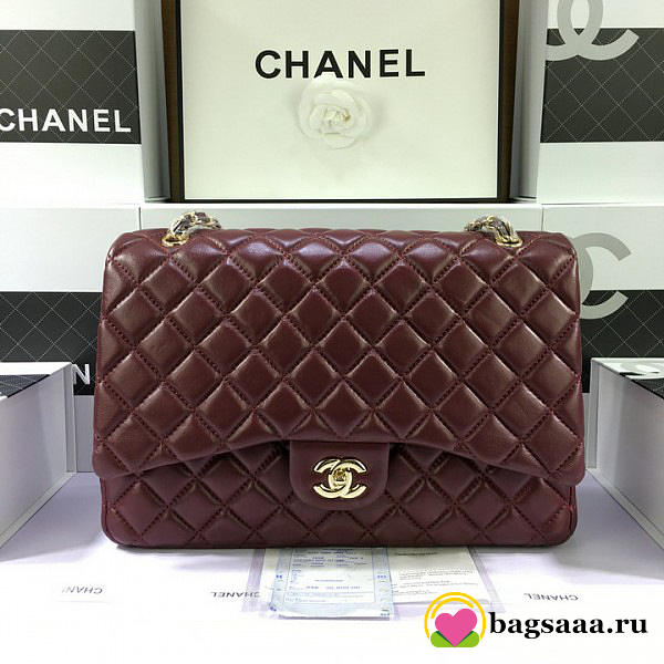 Chanel Lambskin Flap Bag in Maroon Red 33cm with Gold Hardware - 1