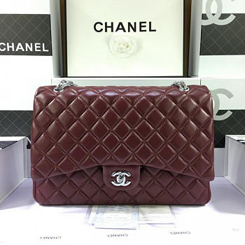 Chanel Lambskin Flap Bag in Maroon Red 33cm with Silver Hardware