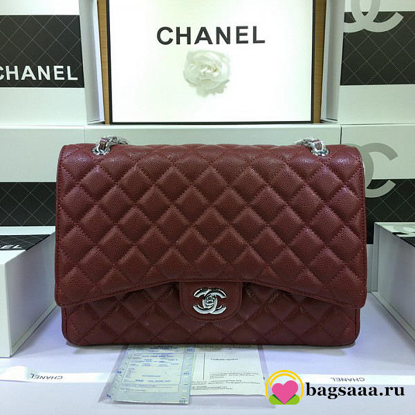 Chanel Flap Bag Caviar in Maroon Red 33cm with Silver Hardware - 1