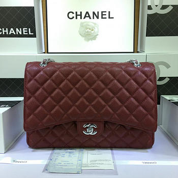 Chanel Flap Bag Caviar in Maroon Red 33cm with Silver Hardware