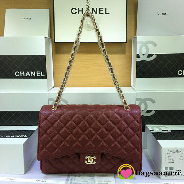 Chanel Flap Bag Caviar in Maroon Red 33cm with Gold Hardware - 1